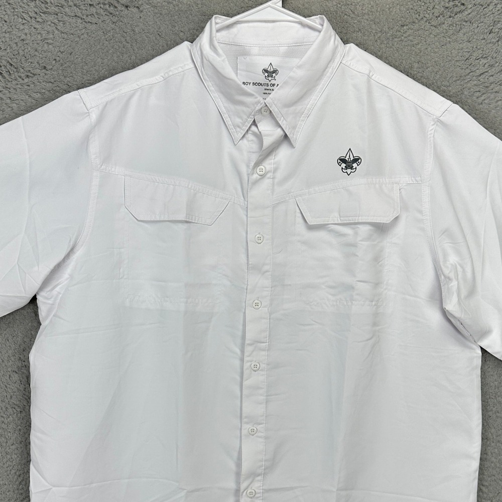 Boy Scouts of America Mens Button Up Shirt XL White Vented Camping Outdoor Logo